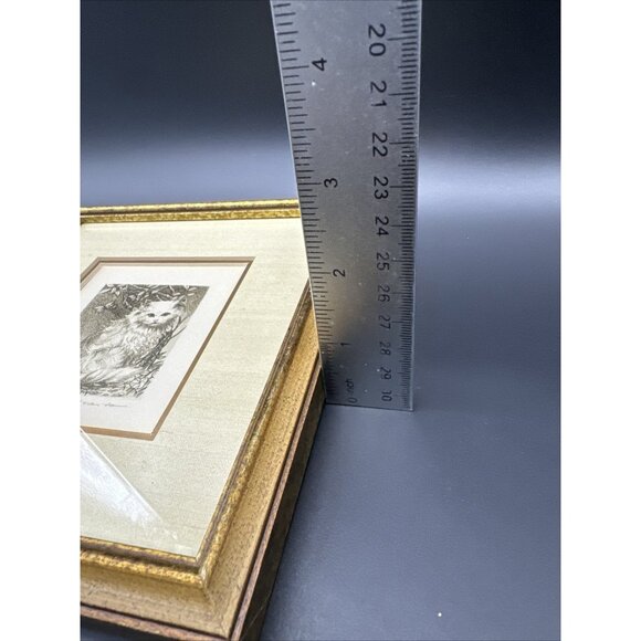 Cat Among Branches Small Print Vintage Signed Yachiyo Naito Gold Frame Wall Mini - Picture 4 of 7
